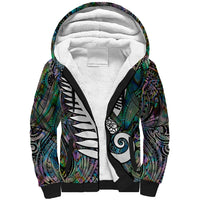 New Zealand Sherpa Hoodie Aotearoa Symbols With Silver Fern LT03 Unisex Black - Polynesian Pride