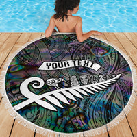 Personalized New Zealand Beach Blanket Aotearoa Symbols With Silver Fern LT03 - Polynesian Pride