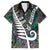 Personalized New Zealand Family Matching Tank Maxi Dress and Hawaiian Shirt Aotearoa Symbols With Silver Fern LT03 Dad's Shirt - Short Sleeve Black - Polynesian Pride