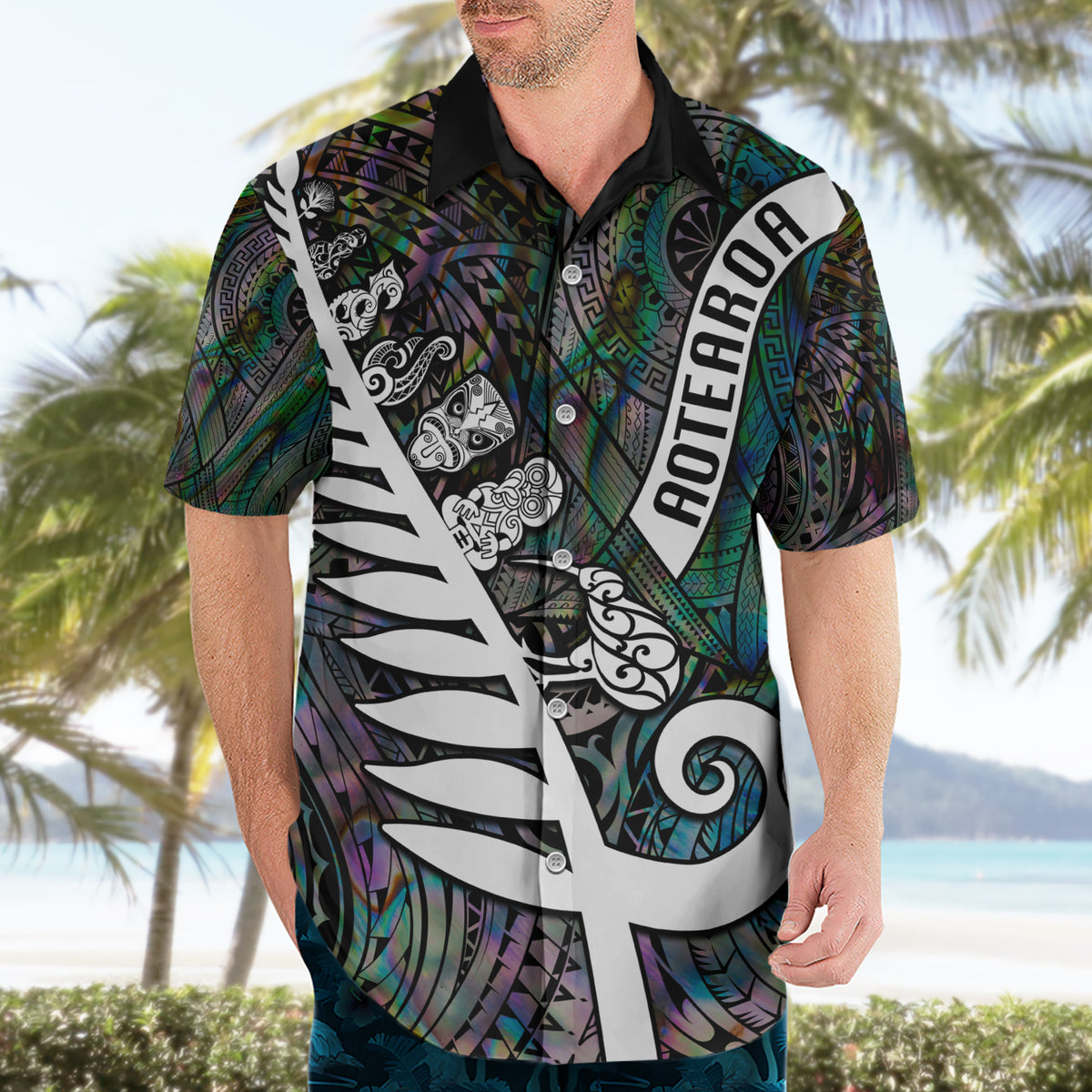Personalized New Zealand Hawaiian Shirt Aotearoa Symbols With Silver Fern LT03 - Polynesian Pride