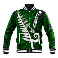 New Zealand Baseball Jacket Silver Fern and Maori Symbols Papua Shell Green Style LT03 Unisex Green - Polynesian Pride