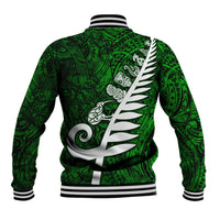 New Zealand Baseball Jacket Silver Fern and Maori Symbols Papua Shell Green Style LT03 - Polynesian Pride