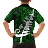 New Zealand Family Matching Puletasi Dress and Hawaiian Shirt Silver Fern and Maori Symbols Papua Shell Green Style LT03 - Polynesian Pride