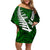 New Zealand Off Shoulder Short Dress Silver Fern and Maori Symbols Papua Shell Green Style LT03 Women Green - Polynesian Pride