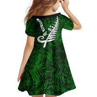 Personalized New Zealand Family Matching Short Sleeve Bodycon Dress and Hawaiian Shirt Silver Fern and Maori Symbols Papua Shell Green Style LT03 - Polynesian Pride