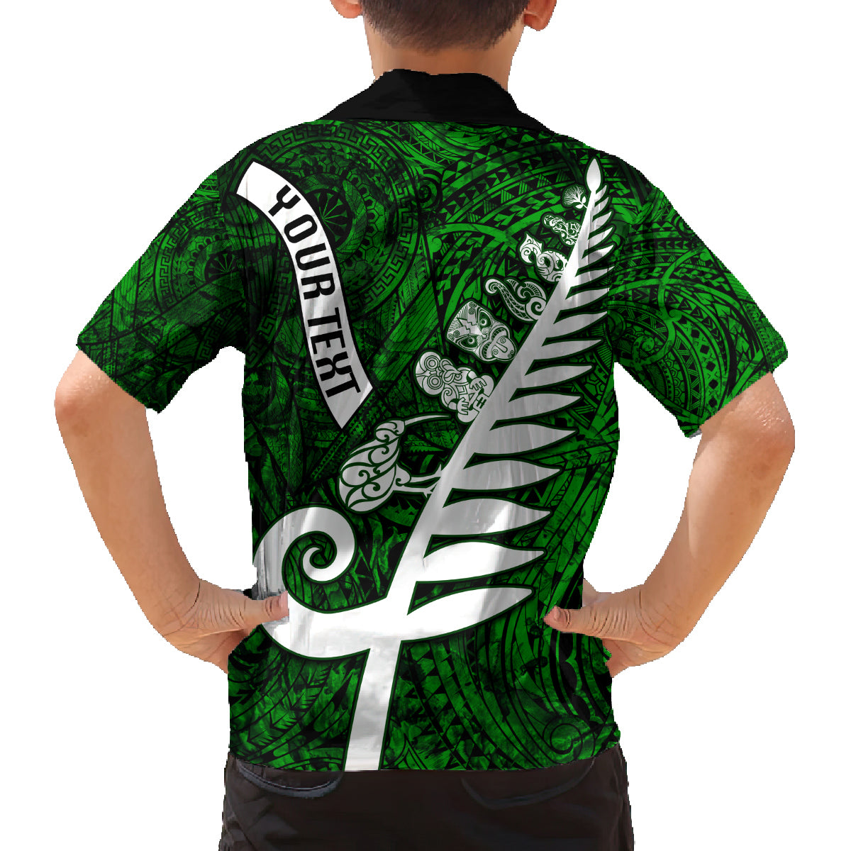 Personalized New Zealand Family Matching Tank Maxi Dress and Hawaiian Shirt Silver Fern and Maori Symbols Papua Shell Green Style LT03 - Polynesian Pride