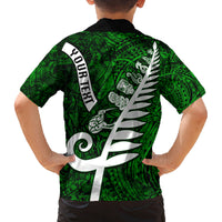 Personalized New Zealand Family Matching Tank Maxi Dress and Hawaiian Shirt Silver Fern and Maori Symbols Papua Shell Green Style LT03 - Polynesian Pride