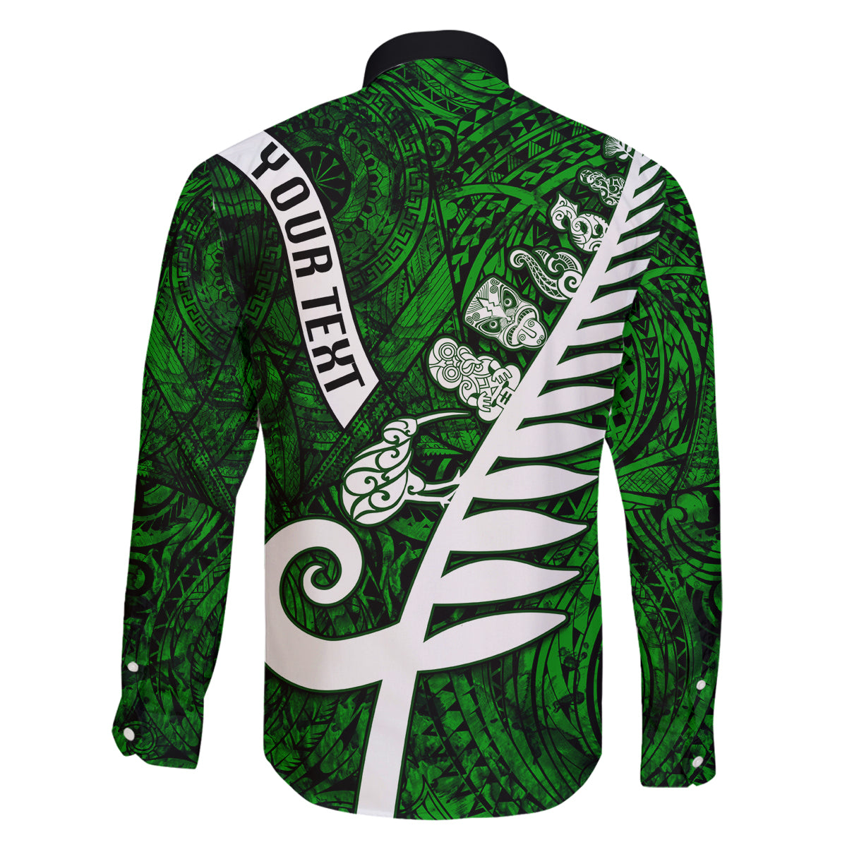 Personalized New Zealand Family Matching Tank Maxi Dress and Hawaiian Shirt Silver Fern and Maori Symbols Papua Shell Green Style LT03 - Polynesian Pride