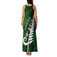 Personalized New Zealand Family Matching Tank Maxi Dress and Hawaiian Shirt Silver Fern and Maori Symbols Papua Shell Green Style LT03 - Polynesian Pride