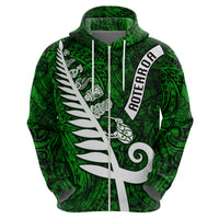 Personalized New Zealand Hoodie Silver Fern and Maori Symbols Papua Shell Green Style LT03 - Polynesian Pride