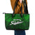 Personalized New Zealand Leather Tote Bag Silver Fern and Maori Symbols Papua Shell Green Style LT03 - Polynesian Pride