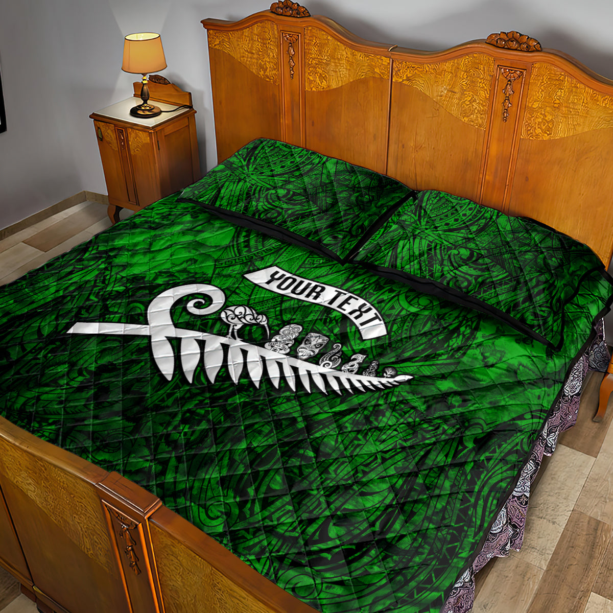 Personalized New Zealand Quilt Bed Set Silver Fern and Maori Symbols Papua Shell Green Style LT03 - Polynesian Pride