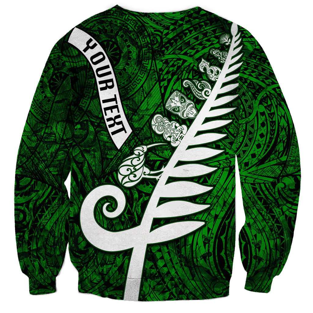 Personalized New Zealand Sweatshirt Silver Fern and Maori Symbols Papua Shell Green Style LT03 - Polynesian Pride