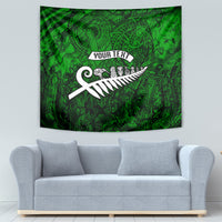Personalized New Zealand Tapestry Silver Fern and Maori Symbols Papua Shell Green Style LT03 - Polynesian Pride