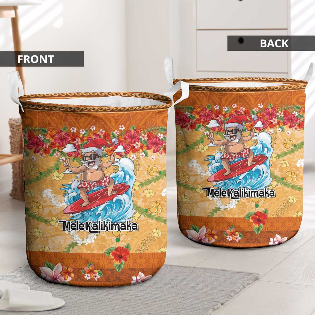 Hawaii Mele Kalikimaka Laundry Basket Funny Santa Claus Surfing on Tropical Plants - Polynesian Pride