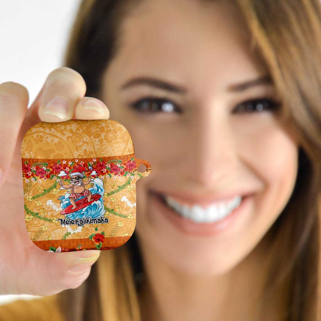 Hawaii Mele Kalikimaka AirPods Case Funny Santa Claus Surfing on Tropical Plants - Polynesian Pride