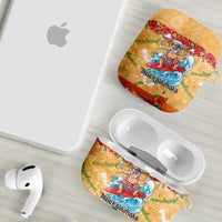 Hawaii Mele Kalikimaka AirPods Case Funny Santa Claus Surfing on Tropical Plants - Polynesian Pride