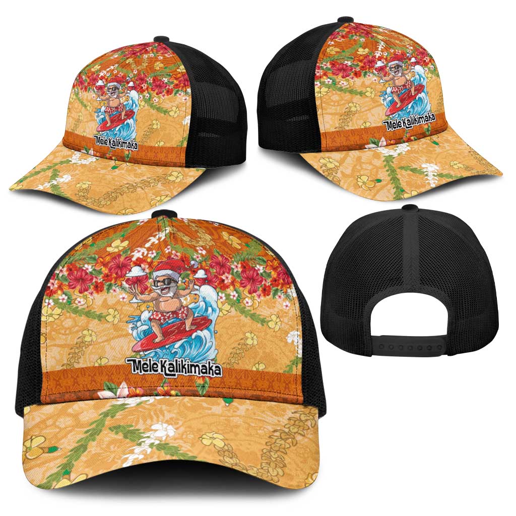 Hawaii Mele Kalikimaka Baseball Net Cap Funny Santa Claus Surfing on Tropical Plants - Polynesian Pride