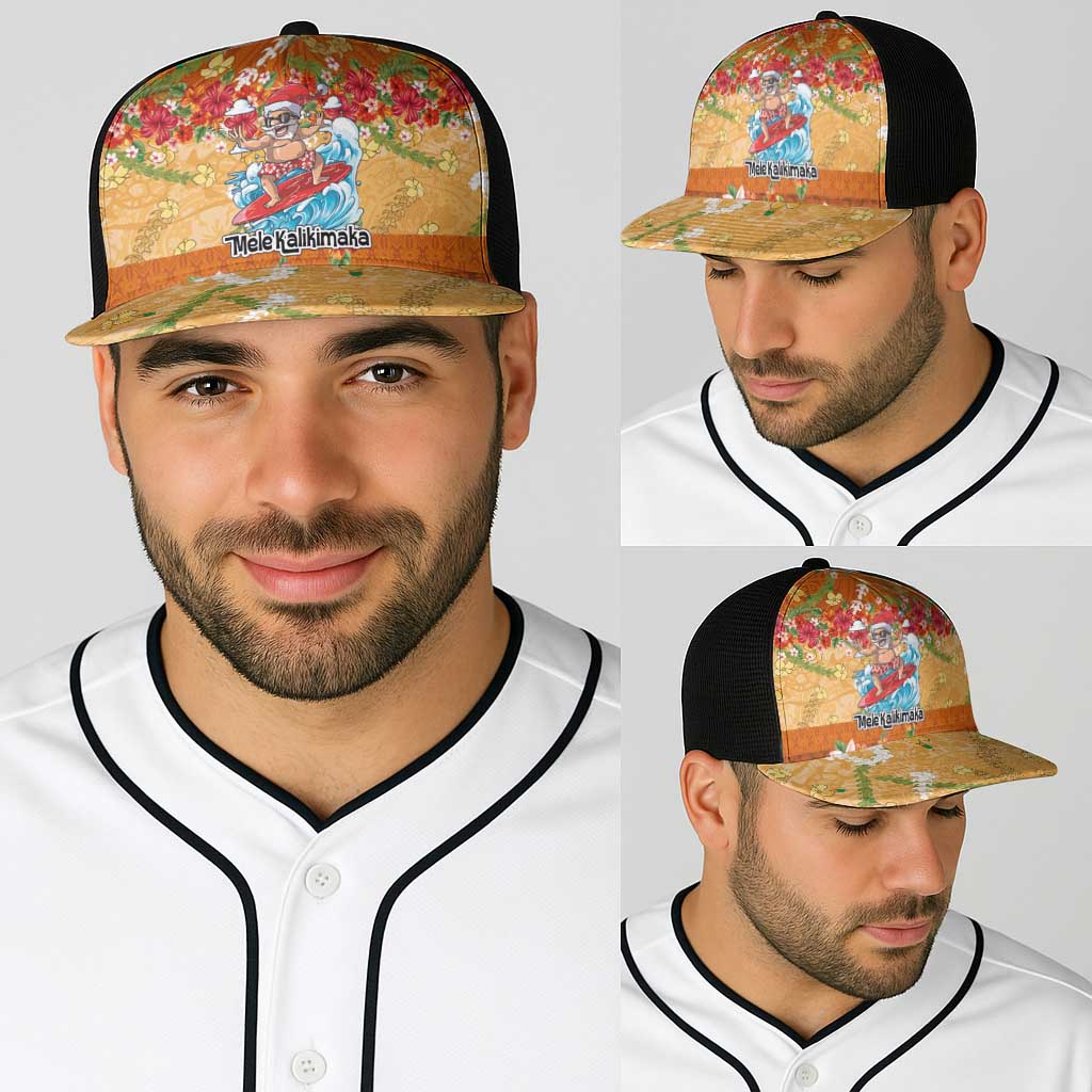 Hawaii Mele Kalikimaka Baseball Net Cap Funny Santa Claus Surfing on Tropical Plants - Polynesian Pride