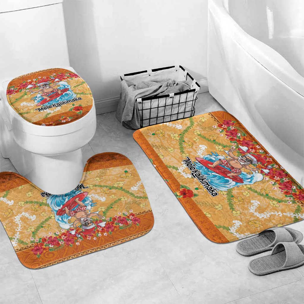 Hawaii Mele Kalikimaka Bathroom Set Funny Santa Claus Surfing on Tropical Plants - Polynesian Pride