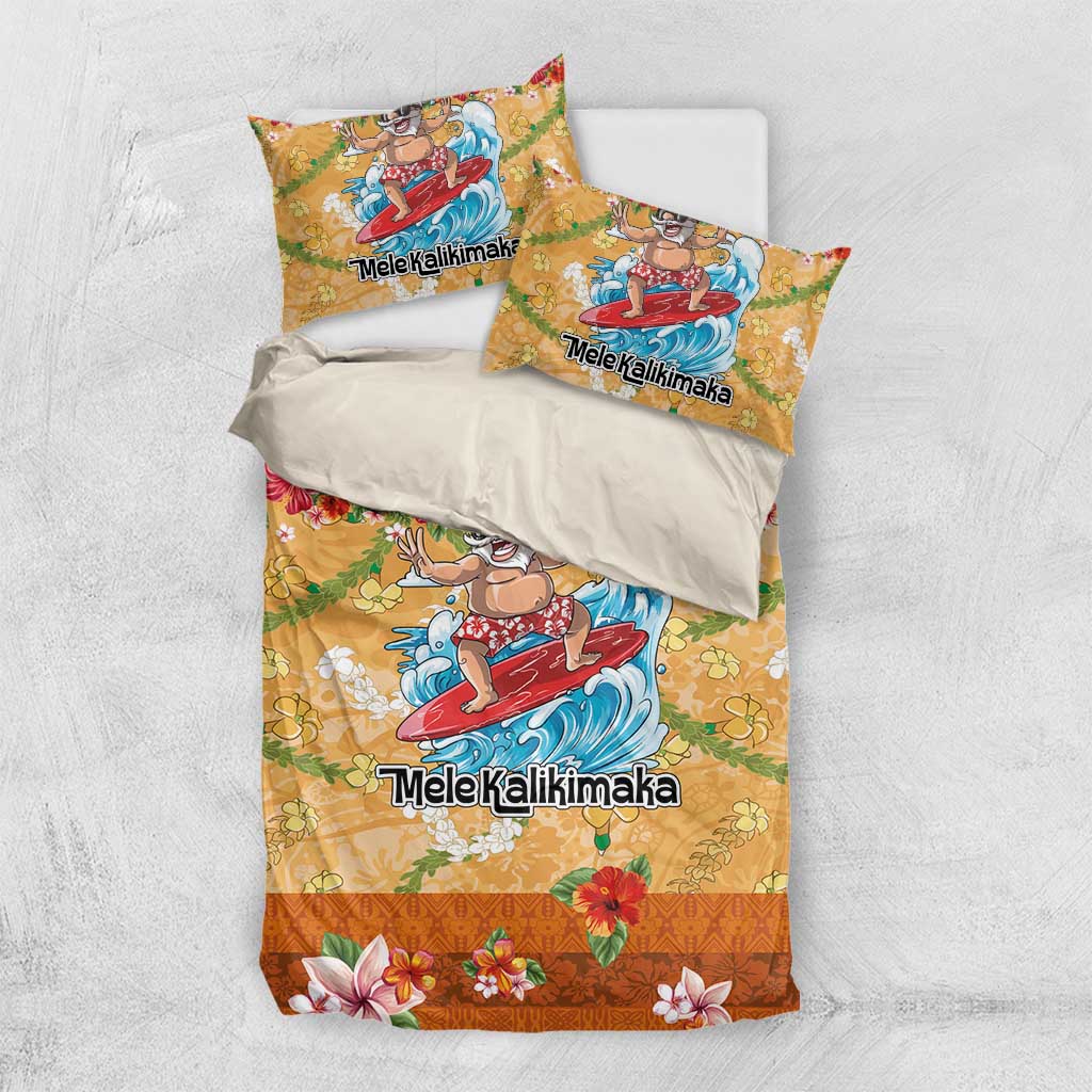 Hawaii Mele Kalikimaka Bedding Set Funny Santa Claus Surfing on Tropical Plants - Polynesian Pride