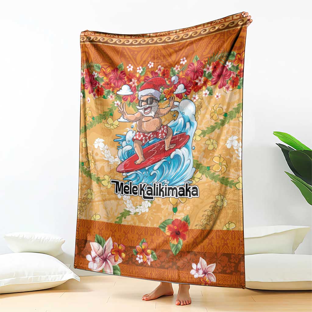Hawaii Mele Kalikimaka Blanket Funny Santa Claus Surfing on Tropical Plants - Polynesian Pride