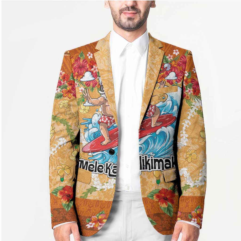 Hawaii Mele Kalikimaka Blazer Funny Santa Claus Surfing on Tropical Plants - Polynesian Pride
