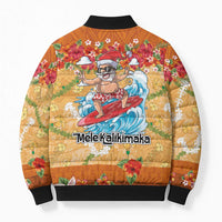 Hawaii Mele Kalikimaka Bomber Puffer Jacket Funny Santa Claus Surfing on Tropical Plants - Polynesian Pride