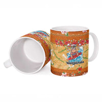 Hawaii Mele Kalikimaka Ceramic Mug Funny Santa Claus Surfing on Tropical Plants - Polynesian Pride