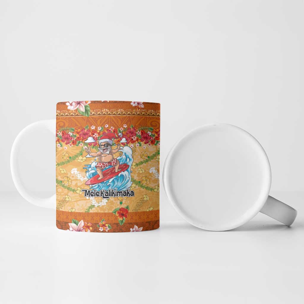 Hawaii Mele Kalikimaka Ceramic Mug Funny Santa Claus Surfing on Tropical Plants - Polynesian Pride