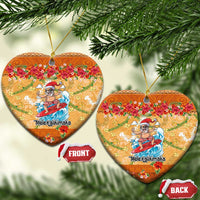 Hawaii Mele Kalikimaka Ceramic Ornament Funny Santa Claus Surfing on Tropical Plants - Polynesian Pride