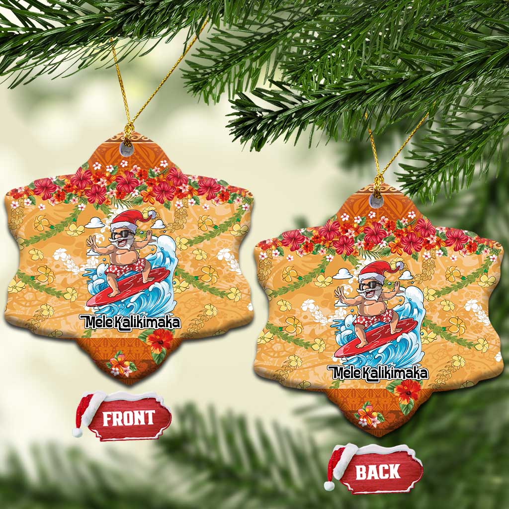 Hawaii Mele Kalikimaka Ceramic Ornament Funny Santa Claus Surfing on Tropical Plants - Polynesian Pride
