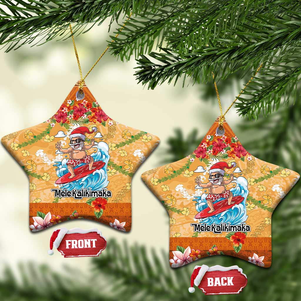 Hawaii Mele Kalikimaka Ceramic Ornament Funny Santa Claus Surfing on Tropical Plants - Polynesian Pride