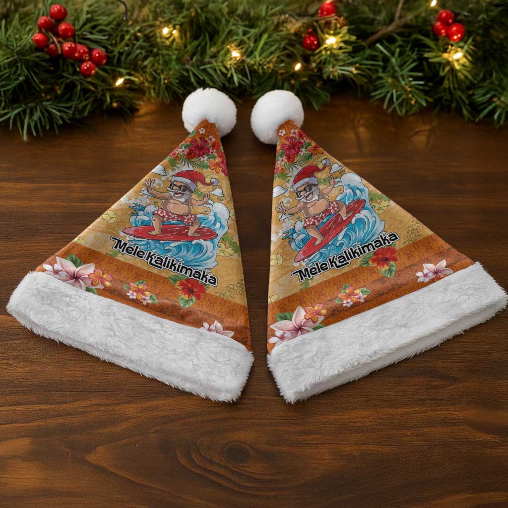 Hawaii Mele Kalikimaka Christmas Santa Hat Funny Santa Claus Surfing on Tropical Plants - Polynesian Pride