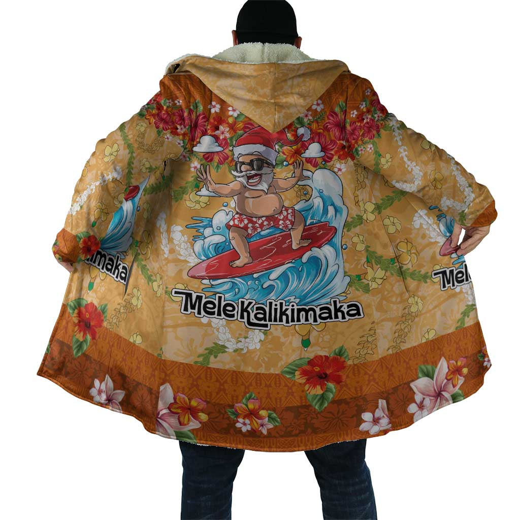 Hawaii Mele Kalikimaka Cloak Funny Santa Claus Surfing on Tropical Plants - Polynesian Pride