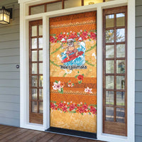 Hawaii Mele Kalikimaka Door Cover Funny Santa Claus Surfing on Tropical Plants - Polynesian Pride