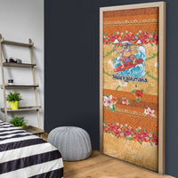 Hawaii Mele Kalikimaka Door Cover Funny Santa Claus Surfing on Tropical Plants - Polynesian Pride