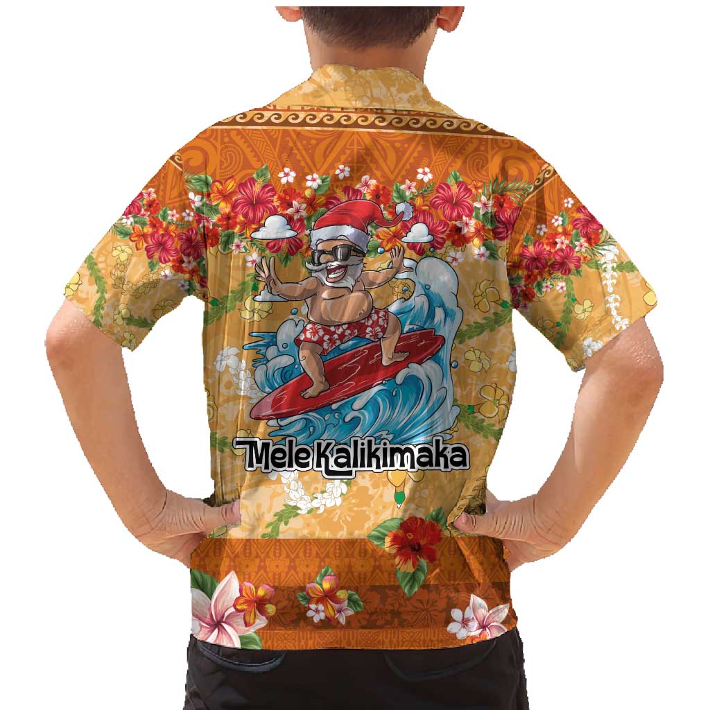 Hawaii Mele Kalikimaka Family Matching Mermaid Dress and Hawaiian Shirt Funny Santa Claus Surfing on Tropical Plants - Polynesian Pride