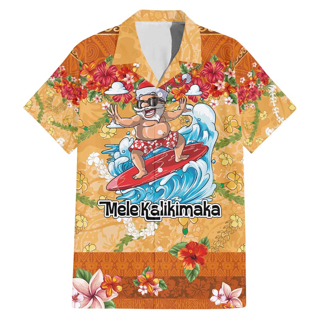 Hawaii Mele Kalikimaka Family Matching Mermaid Dress and Hawaiian Shirt Funny Santa Claus Surfing on Tropical Plants - Polynesian Pride