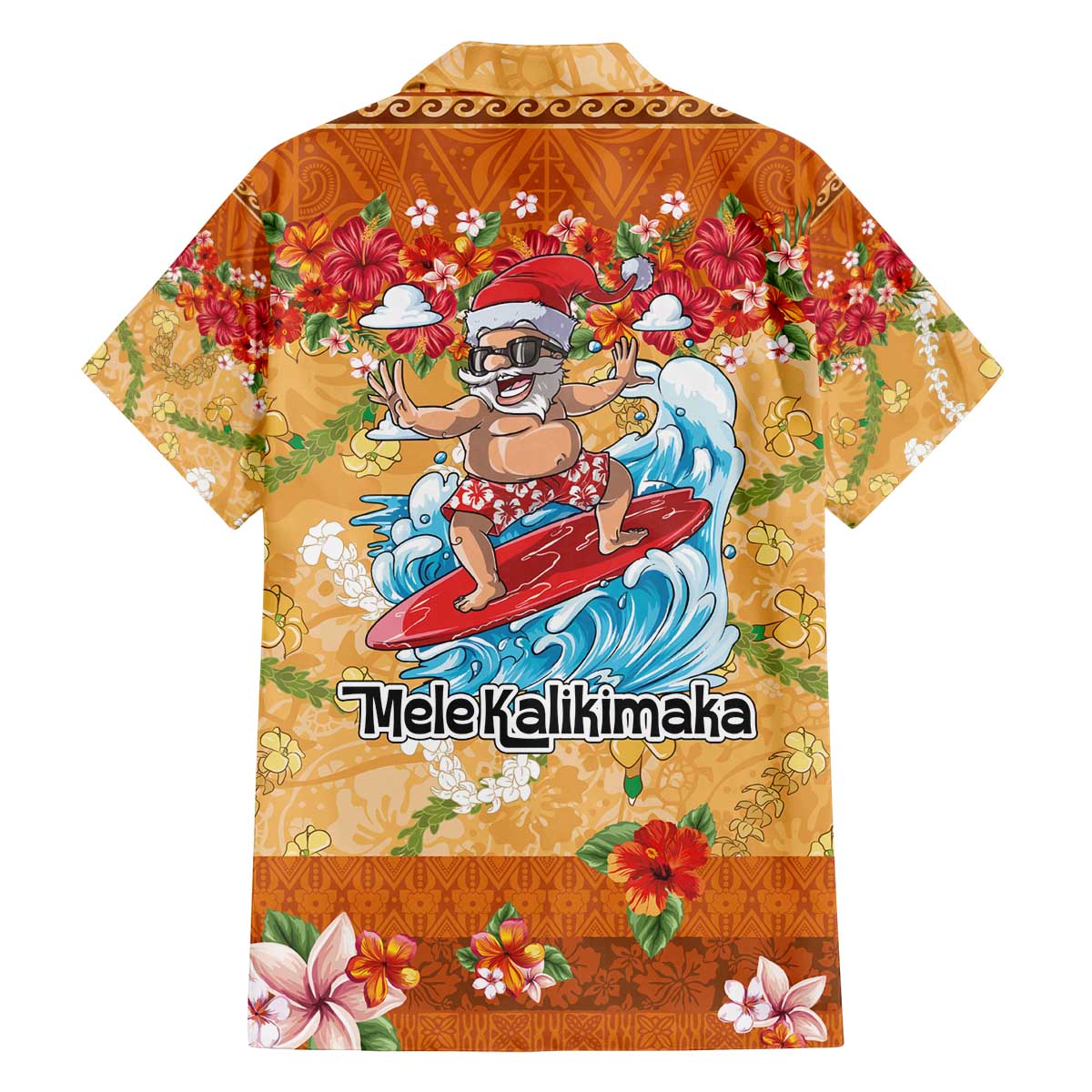 Hawaii Mele Kalikimaka Family Matching Off The Shoulder Long Sleeve Dress and Hawaiian Shirt Funny Santa Claus Surfing on Tropical Plants - Polynesian Pride