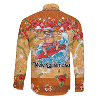 Hawaii Mele Kalikimaka Family Matching Off The Shoulder Long Sleeve Dress and Hawaiian Shirt Funny Santa Claus Surfing on Tropical Plants - Polynesian Pride