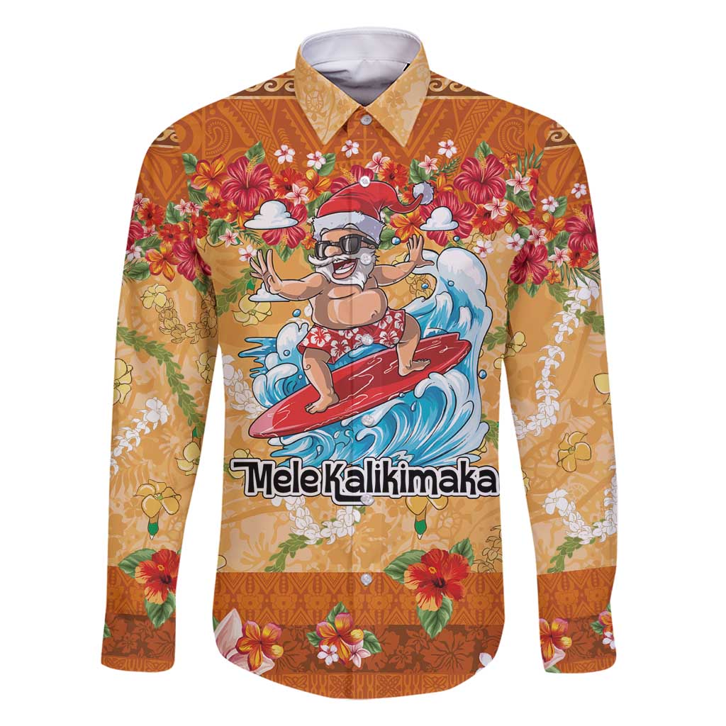 Hawaii Mele Kalikimaka Family Matching Off Shoulder Short Dress and Hawaiian Shirt Funny Santa Claus Surfing on Tropical Plants - Polynesian Pride