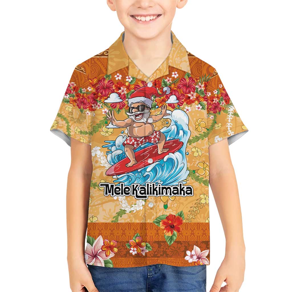 Hawaii Mele Kalikimaka Family Matching Off Shoulder Short Dress and Hawaiian Shirt Funny Santa Claus Surfing on Tropical Plants - Polynesian Pride