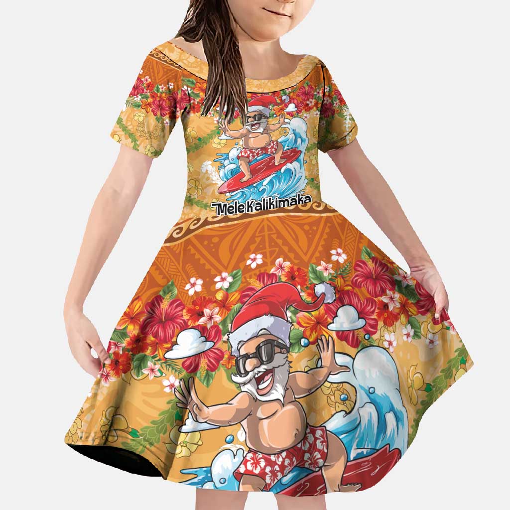 Hawaii Mele Kalikimaka Family Matching Short Sleeve Bodycon Dress and Hawaiian Shirt Funny Santa Claus Surfing on Tropical Plants - Polynesian Pride