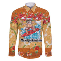 Hawaii Mele Kalikimaka Family Matching Short Sleeve Bodycon Dress and Hawaiian Shirt Funny Santa Claus Surfing on Tropical Plants - Polynesian Pride