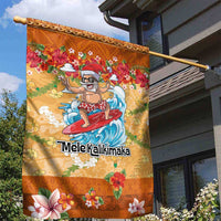 Hawaii Mele Kalikimaka Garden Flag Funny Santa Claus Surfing on Tropical Plants - Polynesian Pride