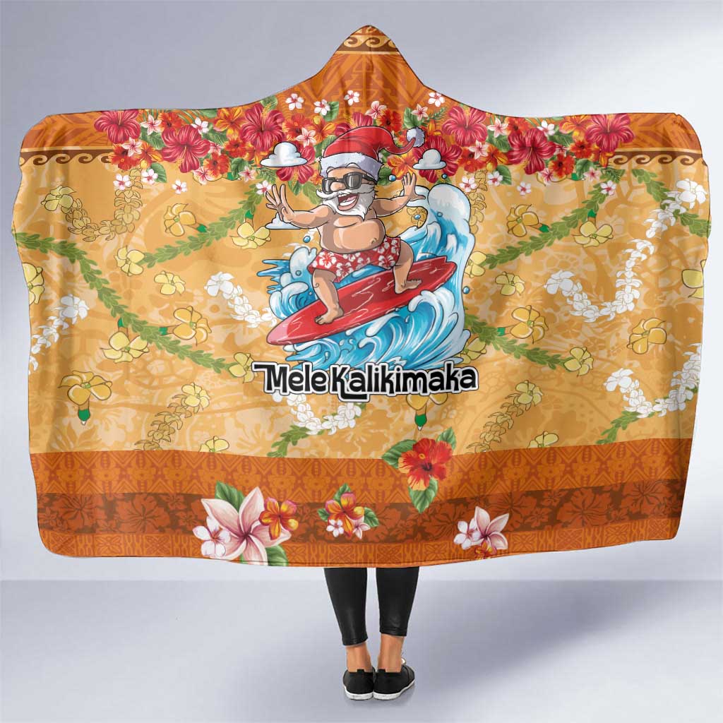 Hawaii Mele Kalikimaka Hooded Blanket Funny Santa Claus Surfing on Tropical Plants - Polynesian Pride