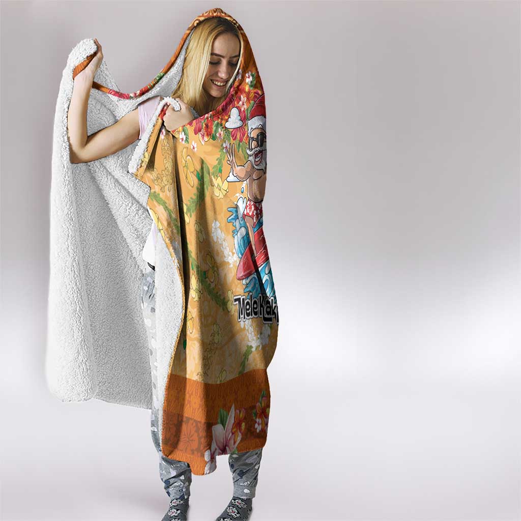 Hawaii Mele Kalikimaka Hooded Blanket Funny Santa Claus Surfing on Tropical Plants - Polynesian Pride