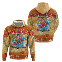Hawaii Mele Kalikimaka Hoodie Funny Santa Claus Surfing on Tropical Plants - Polynesian Pride