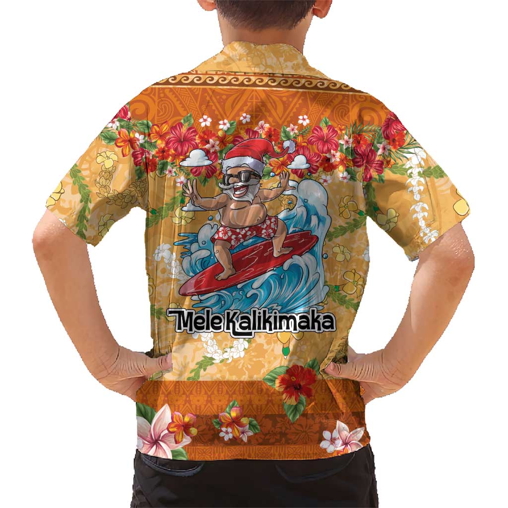 Hawaii Mele Kalikimaka Kid Hawaiian Shirt Funny Santa Claus Surfing on Tropical Plants - Polynesian Pride